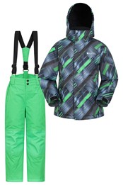 Kids Printed Ski Jacket & Pant Set Dark Green