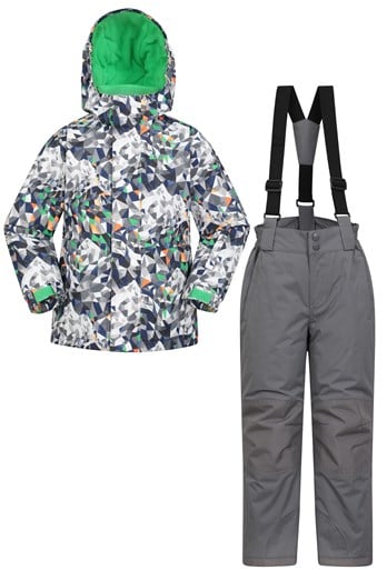 Kids Printed Ski Jacket & Pant Set Grey