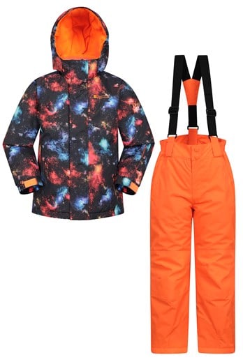 Kids Printed Ski Jacket & Pant Set Jet Black