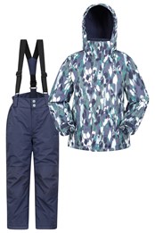 Dziecięca kurtka narciarska i spodnie z nadrukiem – zestaw KHAKI