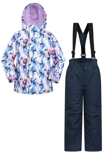 Kids Printed Ski Jacket & Pant Set Purple