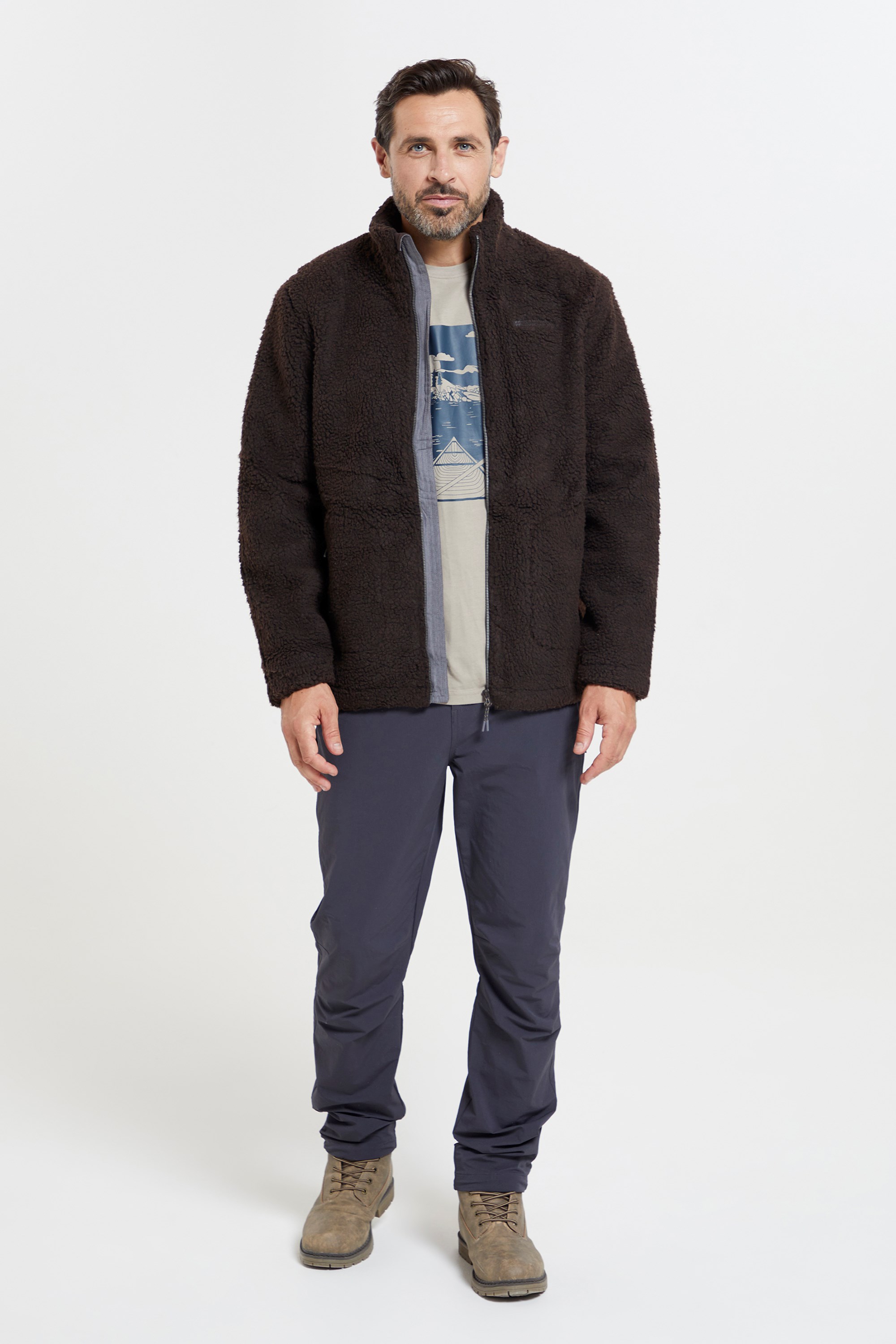 Mountain Warehouse Sherpa Mens Windproof Fleece Jacket - Brown | Size 3XL