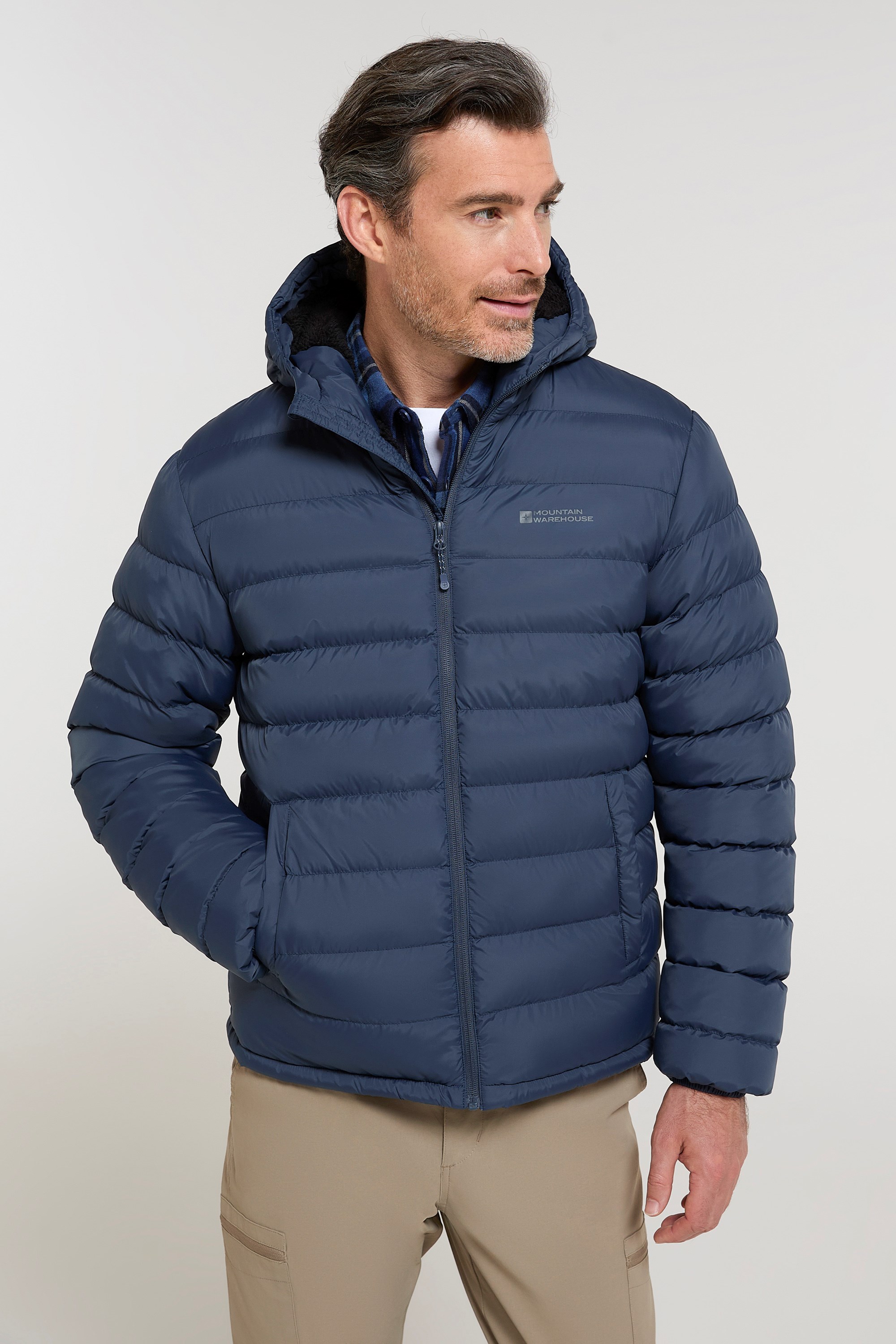 Mountain Warehouse Seasons Men s Fur Lined Padded Jacket Microfibre Insulation eBay