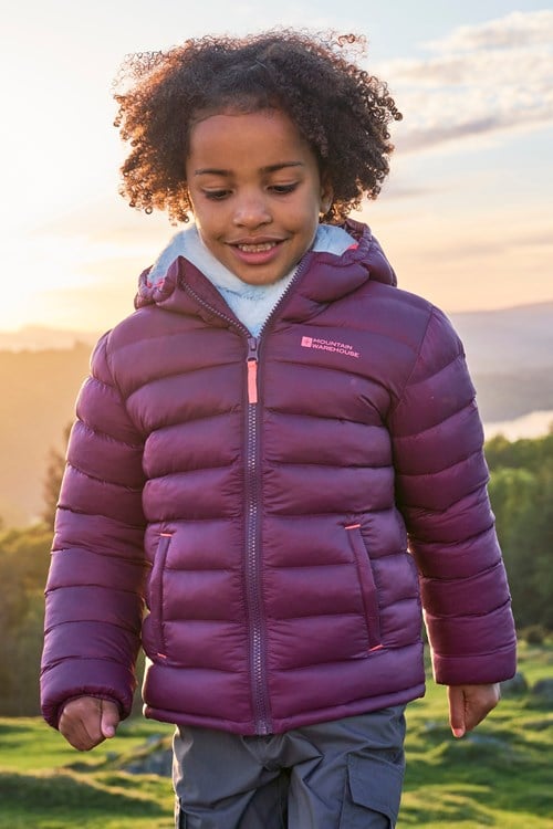 Purple ski jacket down parka for a child kid Vector Image