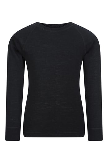 Merino II Kids Round Neck Baselayer Top Black