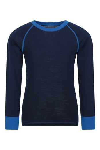 Merino II Kids Round Neck Baselayer Top Blue