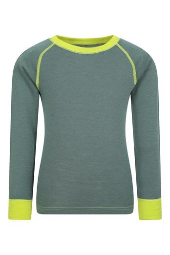 Merino II Kids Round Neck Baselayer Top Khaki