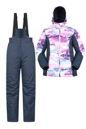 Damski komplet — kurtka narciarska i spodnie z nadrukiem