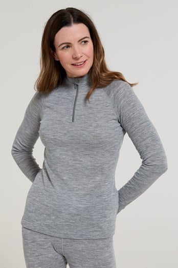 Merino Womens Zip-Neck Thermal Top II Light Grey