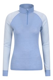 Merino Womens Zip-Neck Thermal Top II Pale Blue