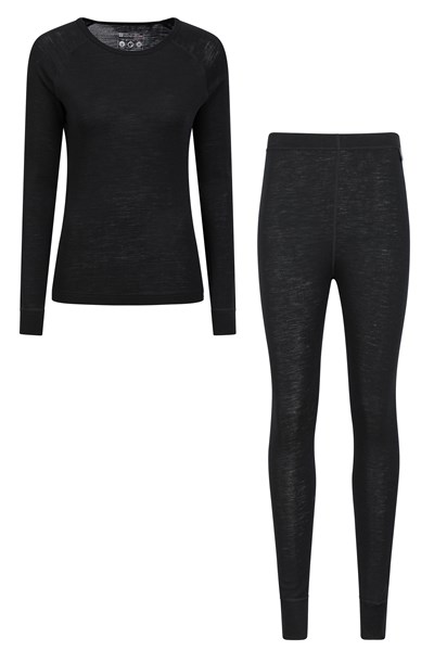 Merino Womens Top & Pants Set - Black