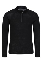 Merino II – męski top z długimi rękawami i suwakiem pod szyją Czarny