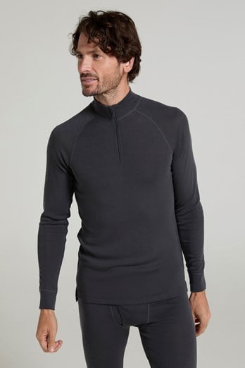 Merino II Mens Zip Neck Base Layer Top Dark Grey