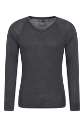 Merino Mens V Neck Base Layer Dark Grey