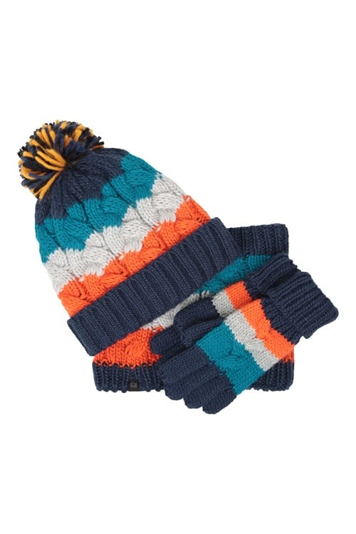 Mountain Warehouse Chunky Knit Kids Winter Accessories Set - Navy | Size M-L