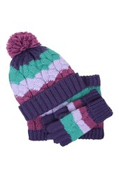 Chunky Knit Kids Winter Accessories Set Purple