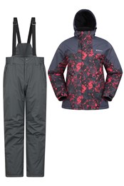 Mens Printed Ski Jacket and Pants Set Dark Grey