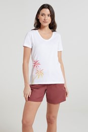 T-Shirt Col en V Femme Ombre Palm Trees Blanc