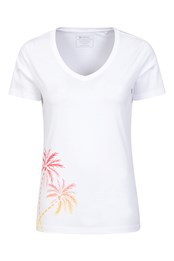Ombre Palm Trees Womens V-Neck Tee White