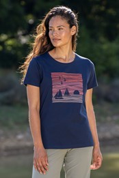 Damska organiczna koszulka z motywem żeglarskim Ciemny morski - pastelowy