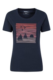 Sailing Scene Womens Printed T-Shirt Indigo