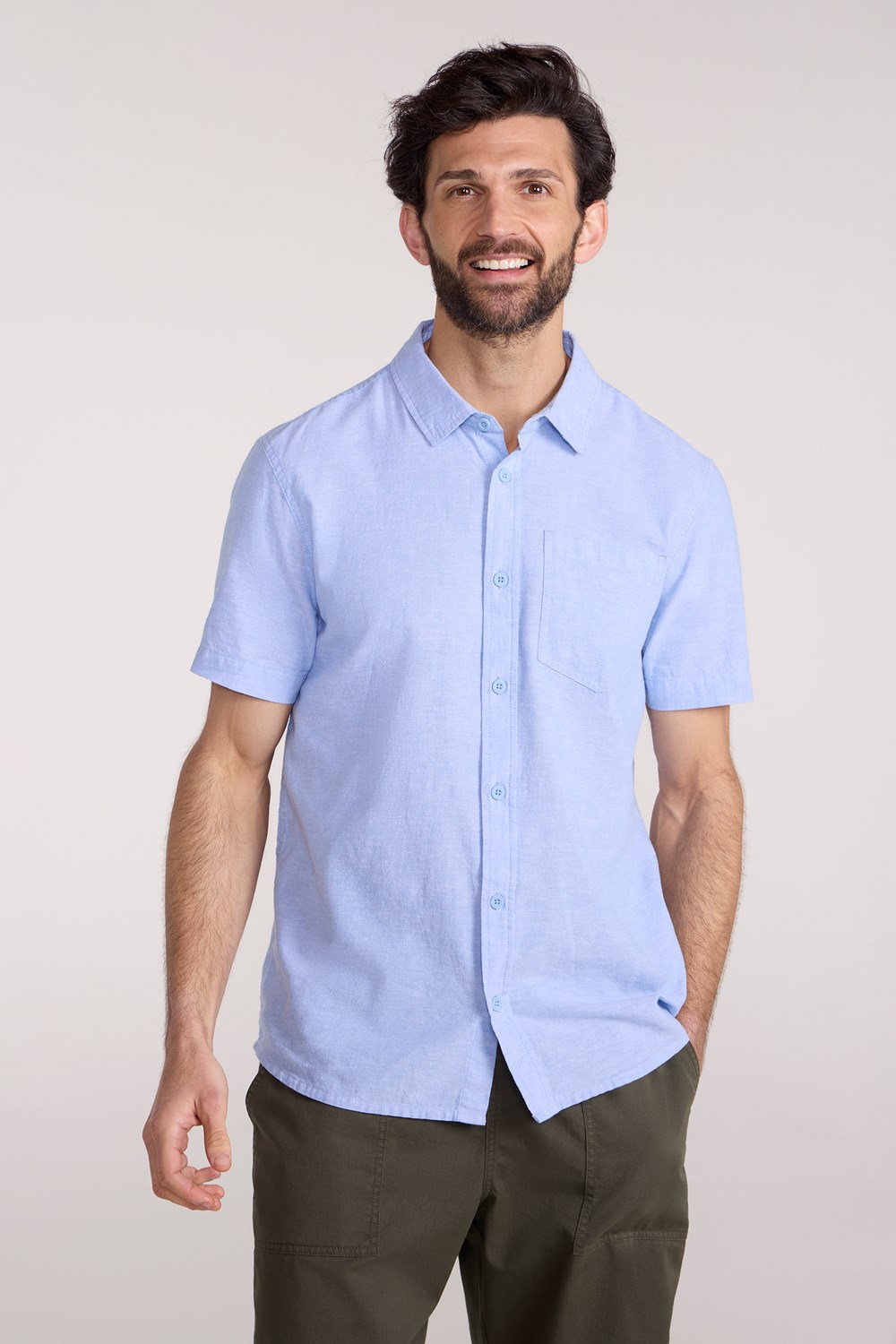 Mountain Warehouse Men's Lowe Shirt Short Sleeve Top Cotton Linen Formal Wear - Picture 12 of 52