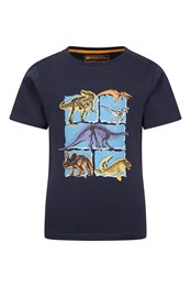 T-Shirt Coton Biologique Enfant Dino Collage Bleu Marine