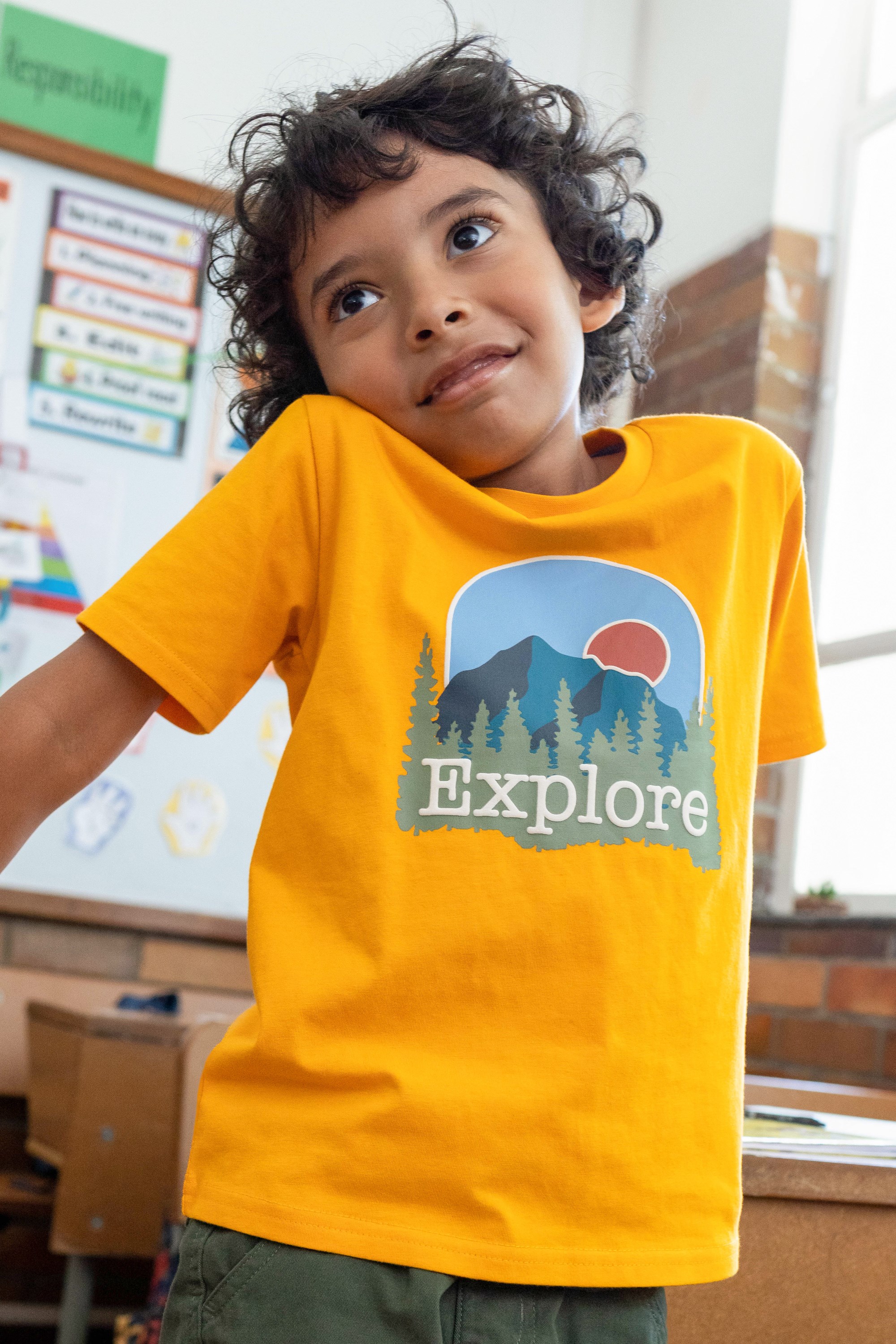 Explore Mountains Kids Organic T-Shirt - Yellow