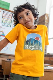 Explore Mountains Kids Organic T-Shirt Yellow