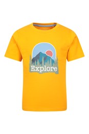 Explore Mountains Kids Organic T-Shirt Yellow