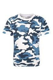 Camouflage Gemustertes Bio-Baumwoll Kinder T-Shirt Blau Camo