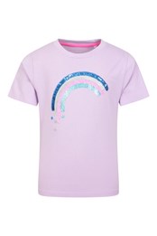 T-Shirt Coton Biologique À Paillettes Enfant Rainbow Lilas