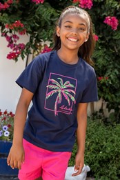 Dziecięca koszulka z bawełny organicznej, palma Granatowy