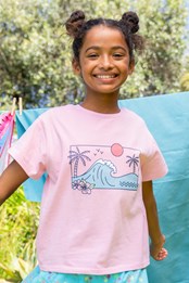 Dziecięca luźna koszulka z bawełny organicznej, fale Różowy