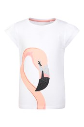 Flamingo Placement Bio-Baumwoll Kinder T-Shirt Weiss