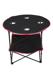 Round Foldable Camping Table With Cup Holders Black