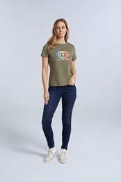 Carina damska koszulka z bawełny organicznej z wzorem geometrycznym Khaki