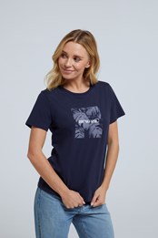 Carina damska koszulka z bawełny organicznej z wzorem geometrycznym Granatowy