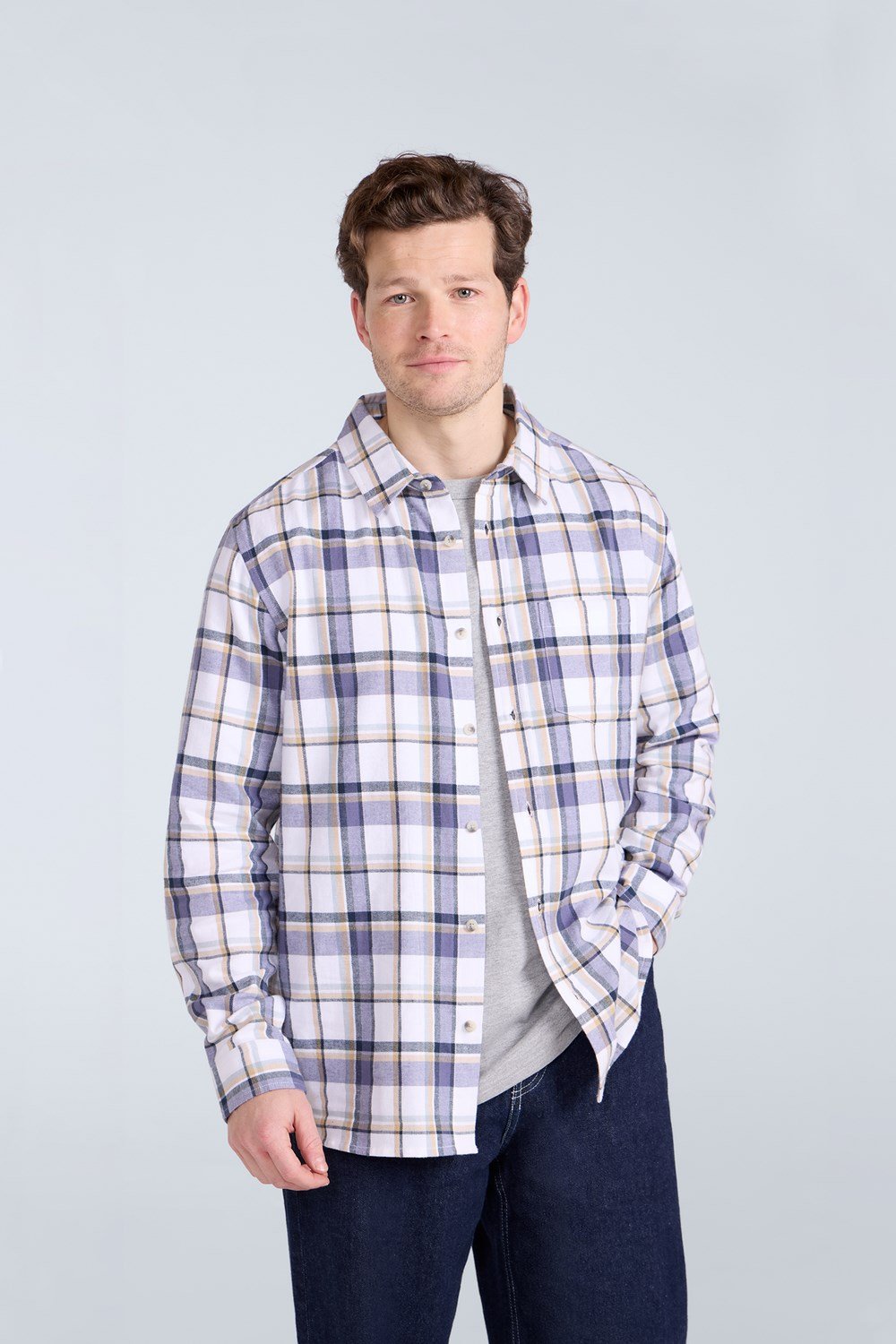 Animal Men's Check Flannel Shirt Lightweight Button Down Male Casual Top