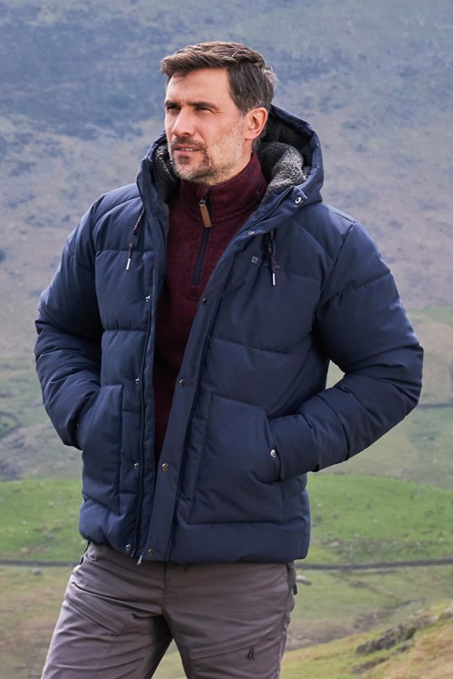 Quilted jacket with a lined hood - navy