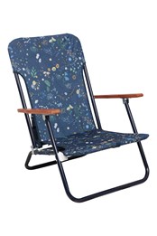 Wooden Armrest Patterned Folding Chair Dark Blue