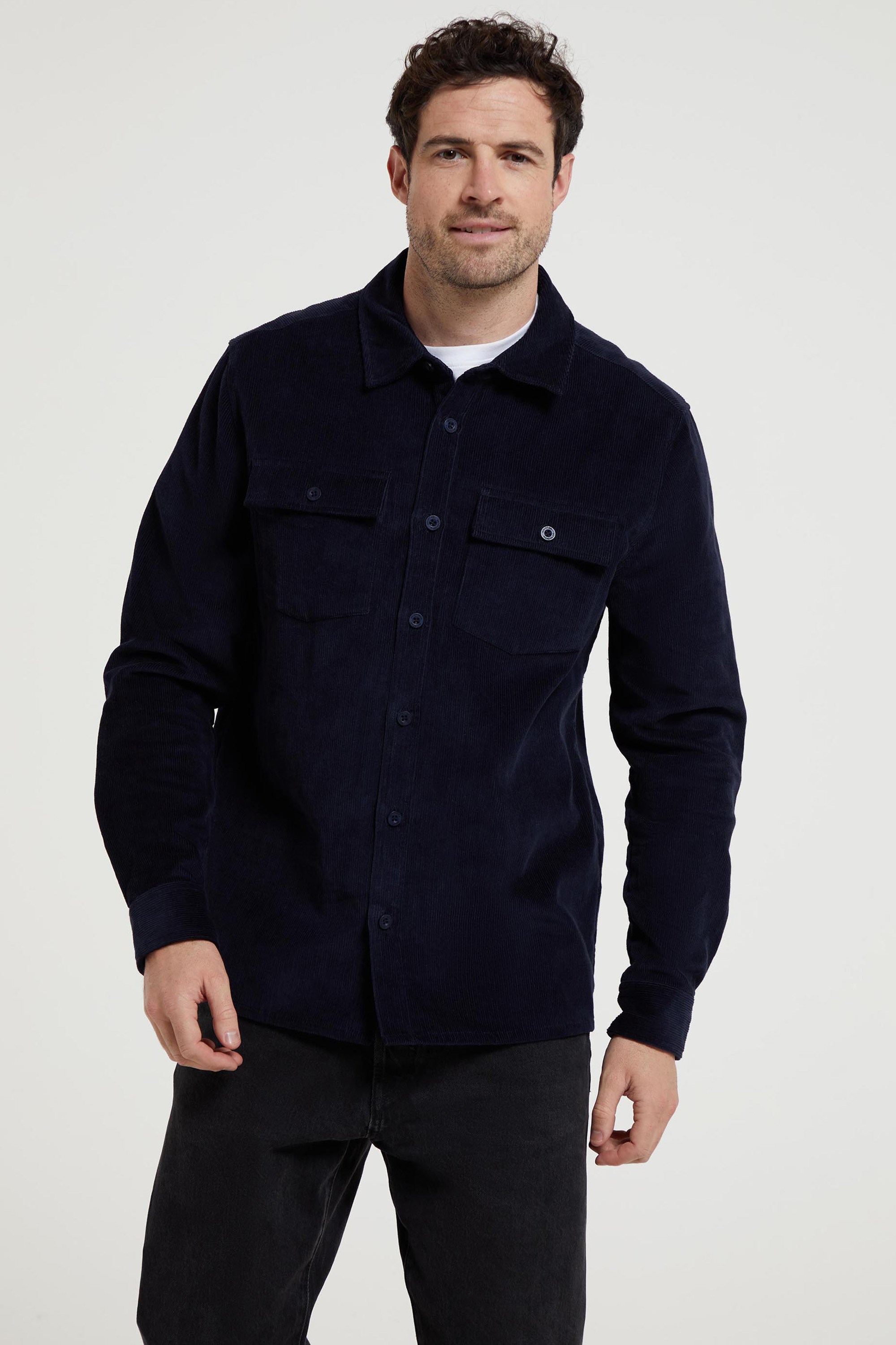 Farrow Mens Cord Long Sleeve Shirt - Dark Blue