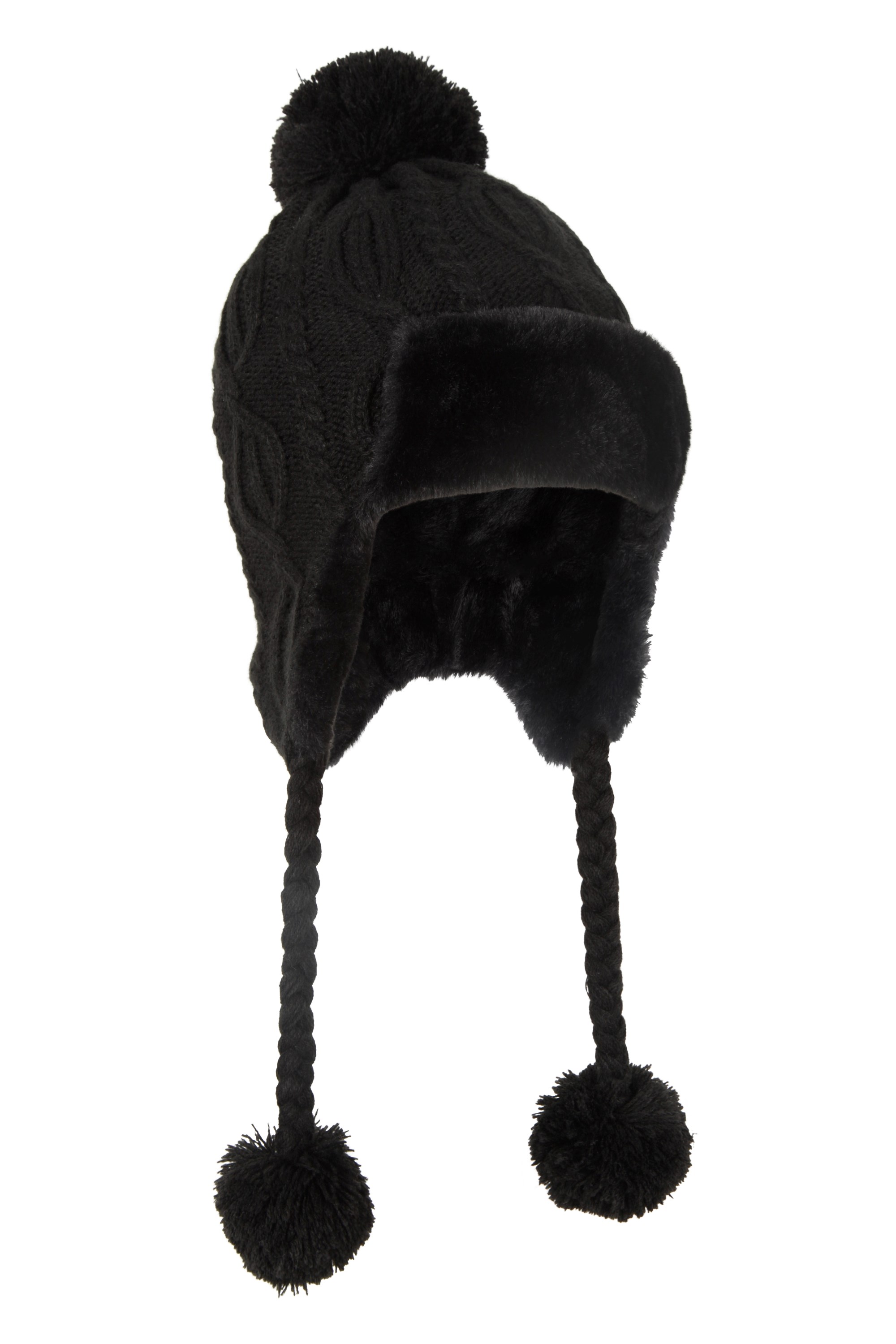 Sierra Womens Knitted Thermal Fur Hat - Black