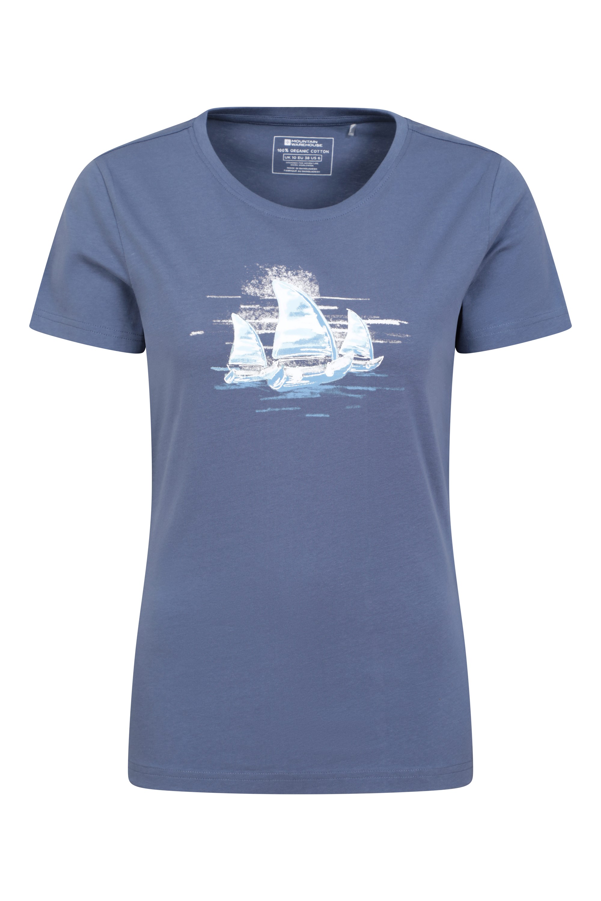 Misty Sail Boat Womens Organic T-Shirt - Blue