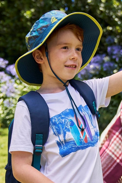Mountain Warehouse Printed Kids Reversible Water-Resistant Sun Hat - Petrol | Size L