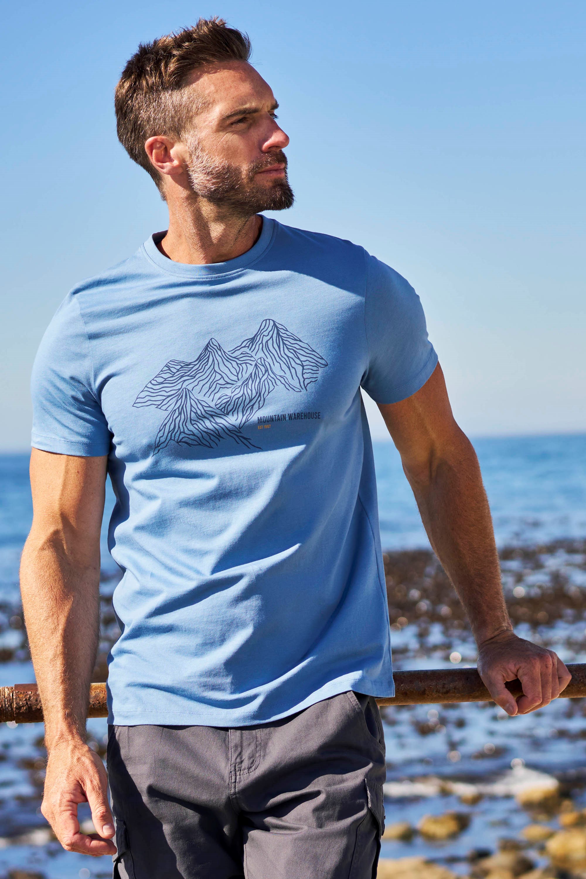 Mountain Warehouse Tonal Mountain Mens Organic T-Shirt - Blue | Size XL