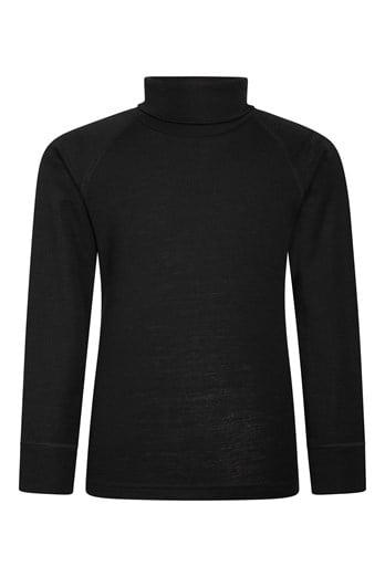 Merino Kids Roll Neck Base Layer Top Black