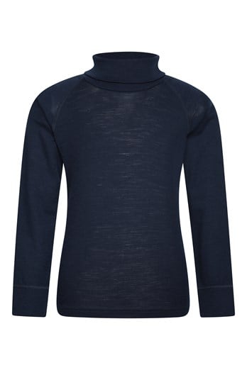Merino Kids Roll Neck Base Layer Top Navy