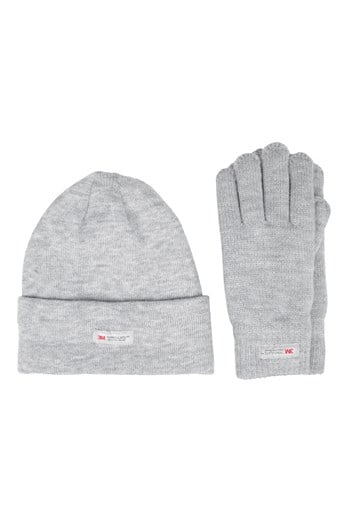 Thinsulate Fleece Lined Womens Hat & Glove Set Light Grey