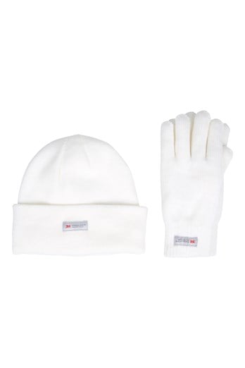 Thinsulate Fleece Lined Womens Hat & Glove Set White